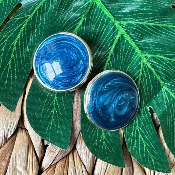 BOGO FREE BLUE MARBLED STATEMENT EARRINGS - Picture 1 of 4